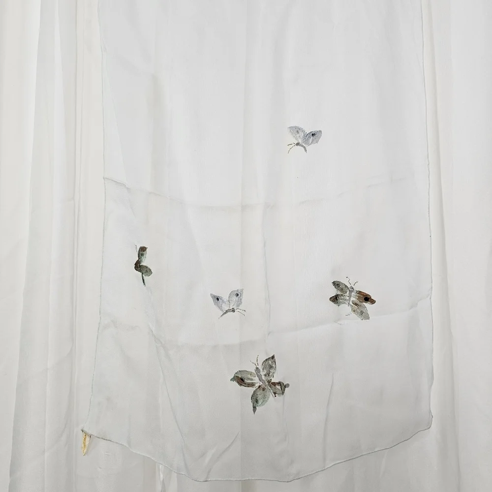 Vintage Saks Fifth Avenue sheer white painted butterfly scarf